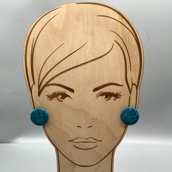 Faux Turquoise Screw Back Earrings, Vintage Blue Veined Lucite Buttons - Picture 5 of 5